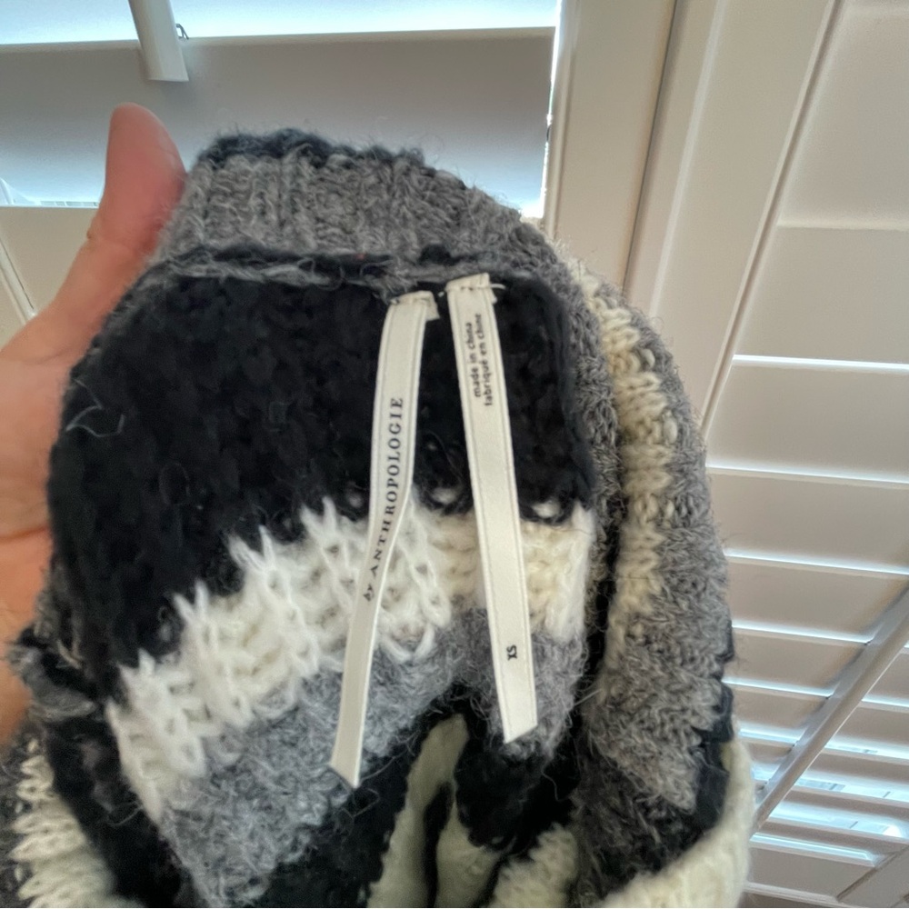 Anthropologie Black and Cream Striped Cowl Neck Sweater - Picture 10 of 11